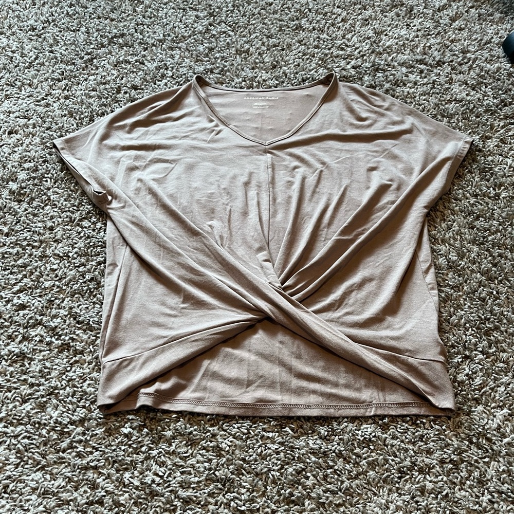 American Eagle Outfitters Taupe Twist Front T-Shirt